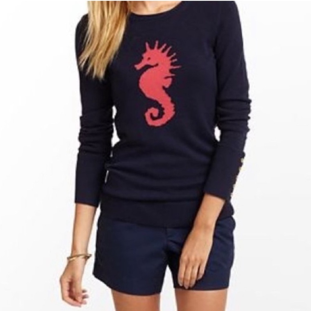 Lilly Pulitzer Navy Sweater with Coral Seahorse